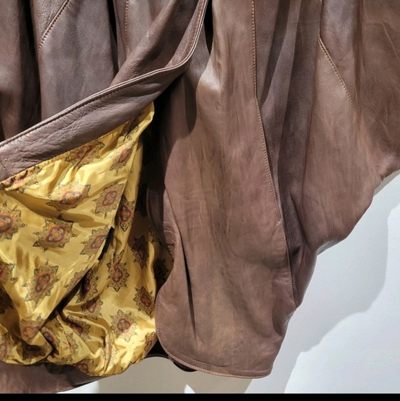 Vtg Brown Leather Cape Coat - Picture 10 of 14